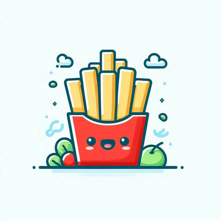Cute fast food french fries in a box. Vector illustration.のイラスト素材