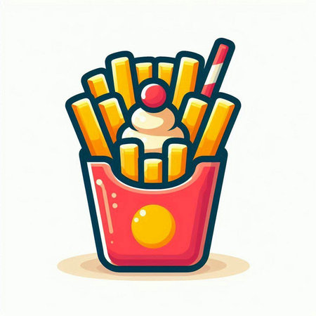 Illustration of a fast food box with french fries and ice creamのイラスト素材