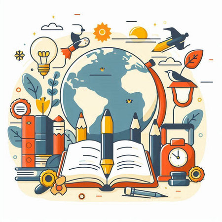 Flat design vector illustration concept of education and learning. Back to school.のイラスト素材