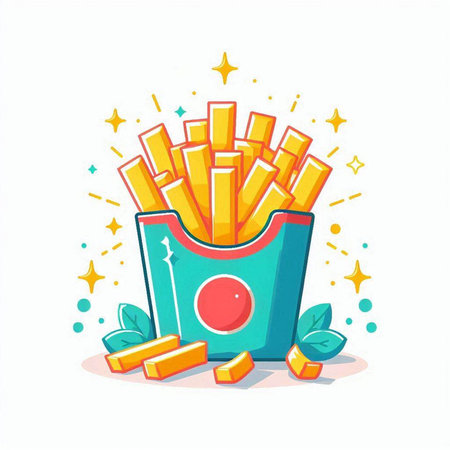 French fries in a box. Fast foodfood. Vector illustrationのイラスト素材