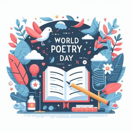 World Poetry Day. Vector illustration in flat style on white background.のイラスト素材