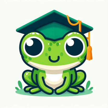 Cute cartoon frog with graduation cap. Vector illustration isolated on white background.のイラスト素材