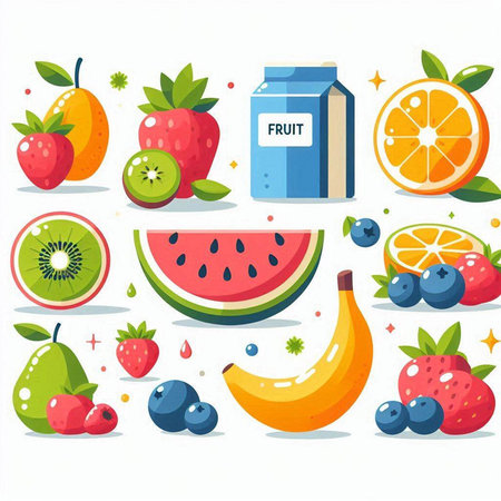 Fruit and berry vector illustration. Healthy food and drink.のイラスト素材