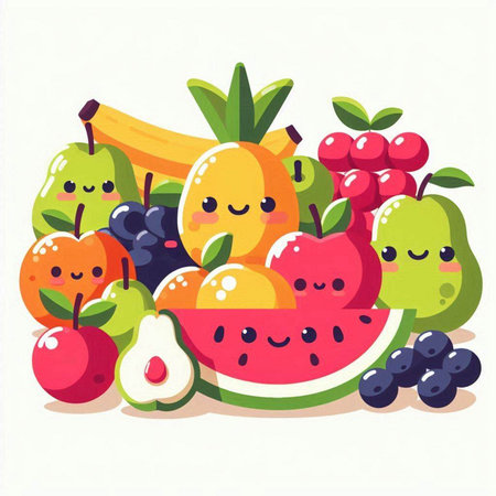 Funny cartoon fruit character. Vector illustration of a cute funny fruit character.のイラスト素材