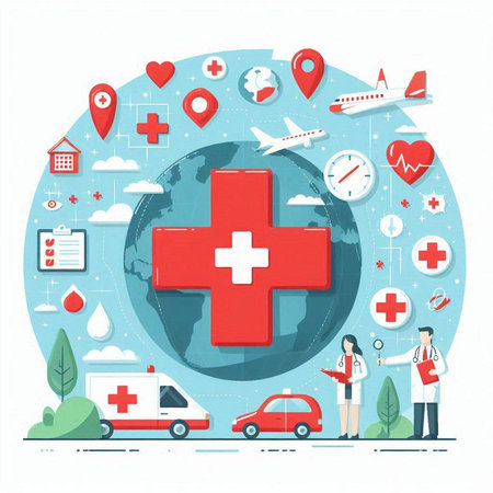 Medical and healthcare concept. Flat design vector illustration. Global healthcare.のイラスト素材