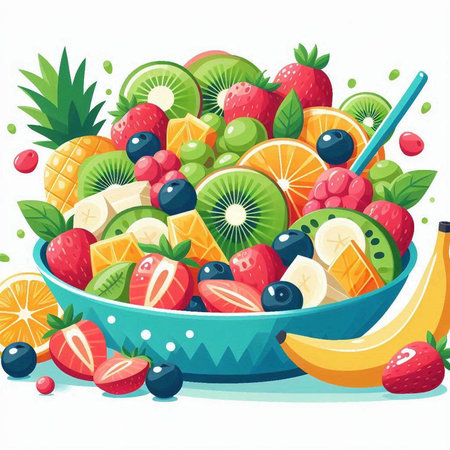 Fruit salad in a bowl. Healthy food. Vector illustration.のイラスト素材