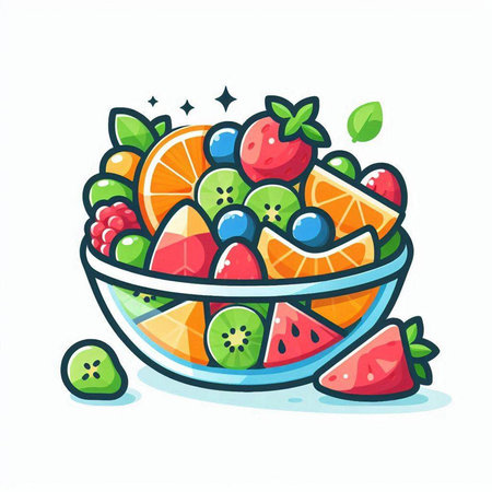 Fruit salad in a bowl. Vector illustration in cartoon style.のイラスト素材
