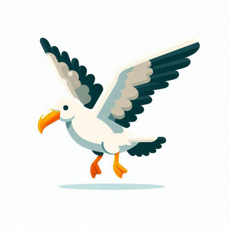 Flying seagull isolated on a white background. Vector illustration.のイラスト素材