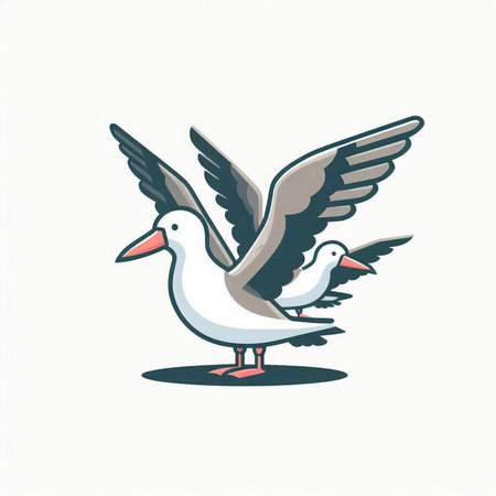 Flying seagull on a white background. Cartoon vector illustration.のイラスト素材