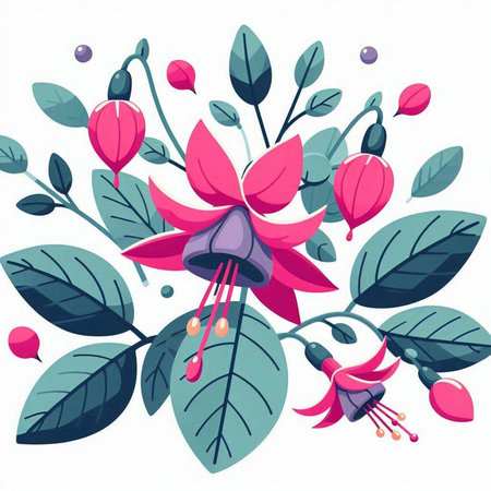 Fuchsia flowers. Vector illustration isolated on a white background.のイラスト素材