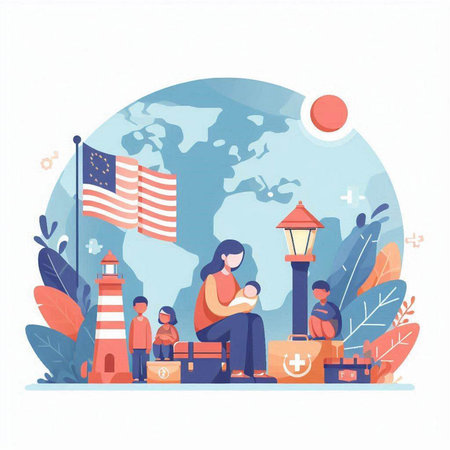 Travel to United States concept vector illustration. Flat tiny people traveling around the world.のイラスト素材