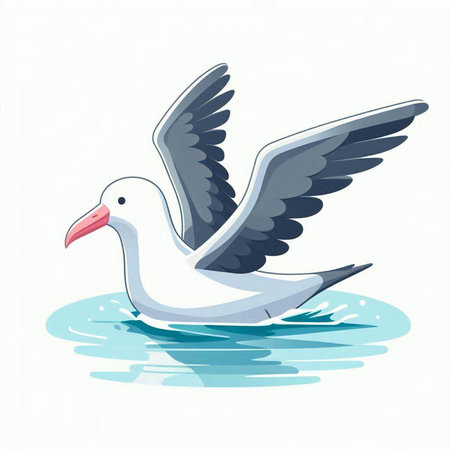Vector illustration of a seagull flying in the blue water.のイラスト素材