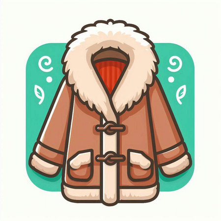 Winter coat with fur. Vector illustration isolated on a white background.のイラスト素材