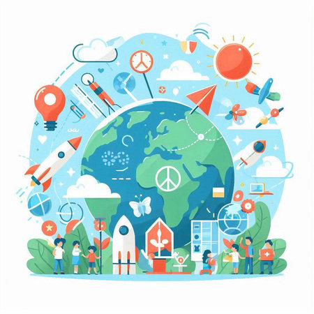 Vector illustration of World environment day concept in flat design. Elements for web banners and printed materials.のイラスト素材