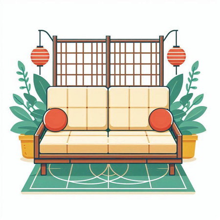 Illustration of a sofa in a flat style. Vector illustration.のイラスト素材