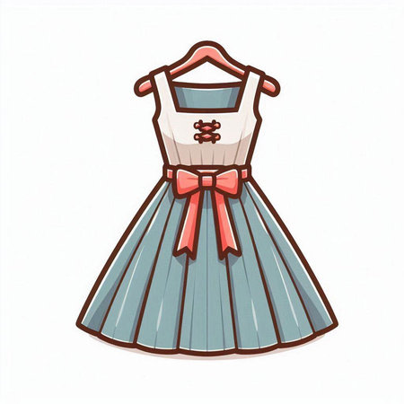 Illustration of a dirndl with a bow on a white backgroundのイラスト素材