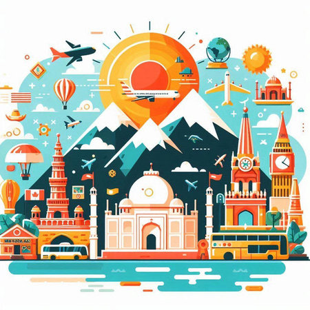 Flat design travel and tourism concept. Landmarks of the world. Vector illustrationのイラスト素材