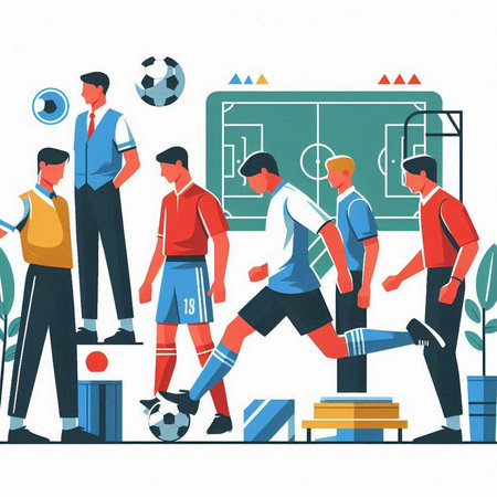 Soccer players. Soccer players in action. Flat vector illustration.のイラスト素材