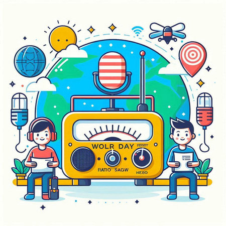 World radio day concept. Vector illustration in flat cartoon design style.のイラスト素材