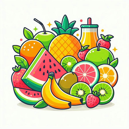 Fruit vector illustration on white background. Colorful cartoon fruit icon.のイラスト素材
