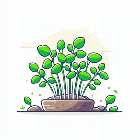 Green seedlings in a pot on a white background. Vector illustration.のイラスト素材