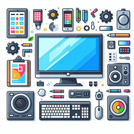 Vector illustration of computer, mobile phone, tablet and other electronic devices.のイラスト素材