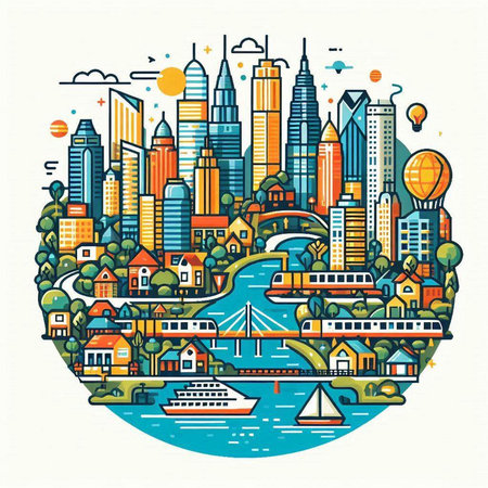 Cityscape of Kuala Lumpur, Malaysia. Colorful vector illustration.のイラスト素材