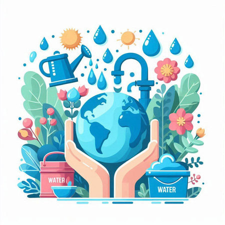 Flat design vector illustration concept of world water day. Save water and save planet.のイラスト素材