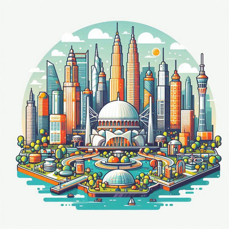 Kuala Lumpur skyline, Malaysia. Vector illustration in cartoon style.のイラスト素材