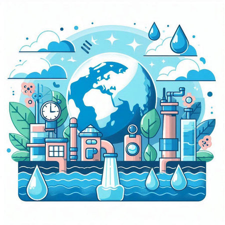 Water pollution. Pollution of the planet. Environmental pollution. Vector illustrationのイラスト素材