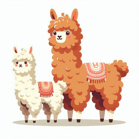 Llama and alpaca. Vector illustration in flat styleのイラスト素材