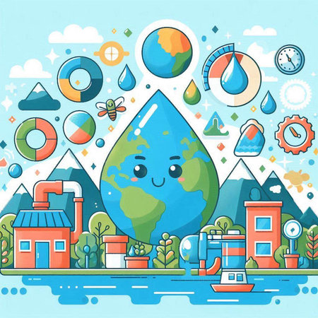 Ecology and environment concept vector illustration in flat cartoon style. World water day.のイラスト素材