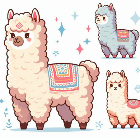 Cute alpaca set. Vector illustration in cartoon style.のイラスト素材