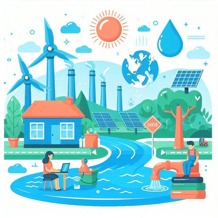 Ecology and environment concept. Flat vector illustration. Renewable energy.のイラスト素材