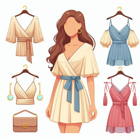 Womens clothing set. Clothes and accessories. Vector illustrationのイラスト素材