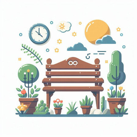 Wooden bench in the park. Vector illustration in flat style.のイラスト素材