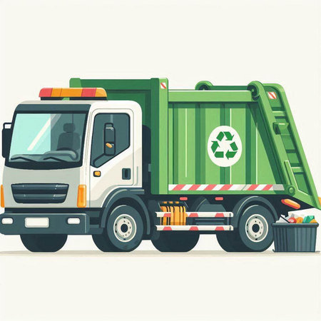 Garbage truck. Garbage dump truck. Flat vector illustration.のイラスト素材