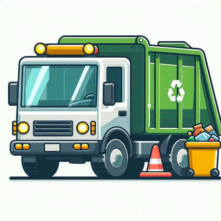 Garbage truck. Vector illustration of a garbage truck isolated on white background.のイラスト素材