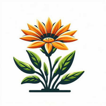 Vector image of a sunflower with green leaves on a white backgroundのイラスト素材