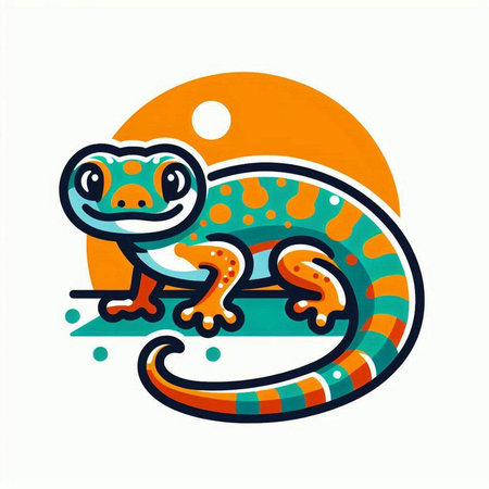 Cute chameleon on the background of the sun. Vector illustrationのイラスト素材