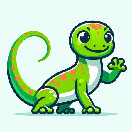 Cute cartoon green lizard on a light background. Vector illustration.のイラスト素材
