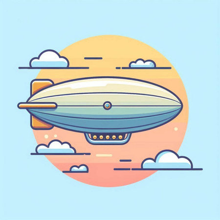 Airship flat color vector icon. Air transport. Futuristic airshipのイラスト素材