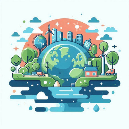 Ecology concept. Vector illustration in flat linear style. World environment day, save the planet, save the planet, save the earth.のイラスト素材