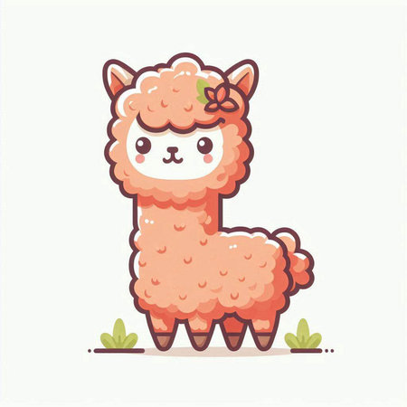 Cute cartoon alpaca on white background. Vector illustration.のイラスト素材