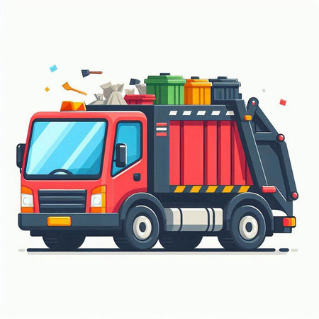 Garbage truck. Garbage collection. Vector illustration in cartoon style.のイラスト素材