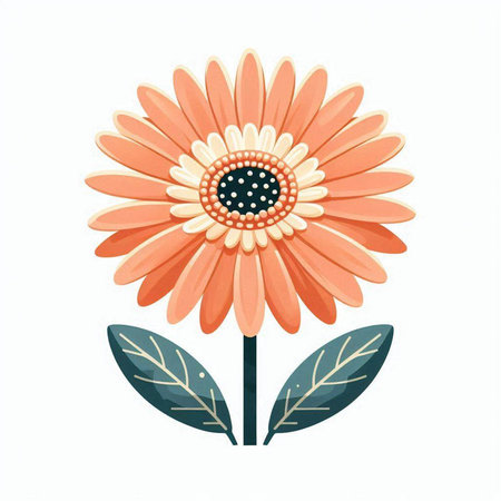 Hand drawn vector illustration of orange gerbera flower isolated on white background.のイラスト素材