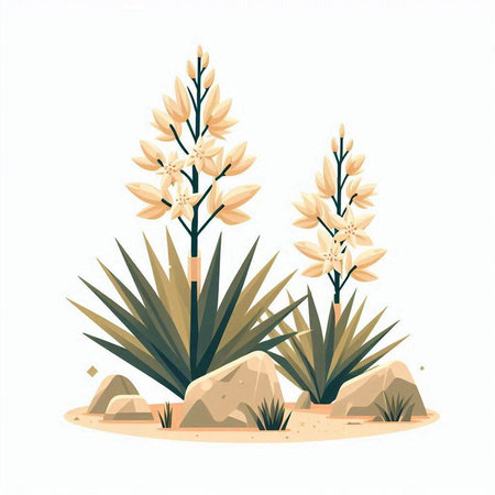 Flowers in the desert. Vector illustration in flat cartoon style.のイラスト素材