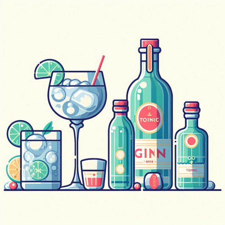 Cocktail set. Colorful vector illustration in flat style.のイラスト素材