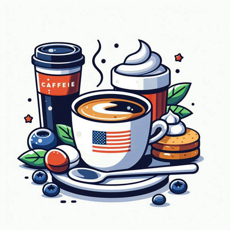 Cup of coffee with whipped cream and cookies. Vector illustration.のイラスト素材