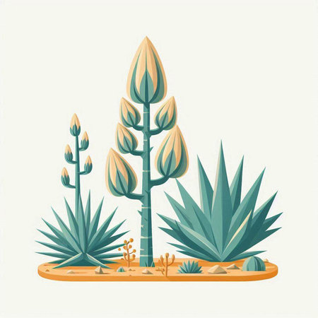 Cactus and succulent plant in the desert. Vector illustration.のイラスト素材